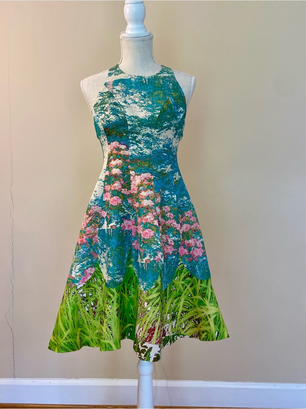 Tracy Reese Anthropologie Silk Monet Inspired Floral Pink Blue Green Dress $349 - Picture 2 of 16